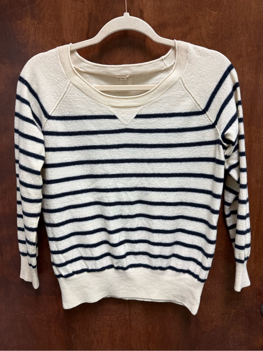 Vintage J. Crew Merino Wool Cream and Navy Striped Women's Sweater